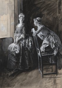 Miss Neville och Miss Hardcastle, illustration för Oliver Goldsmith av Edwin Austin Abbey