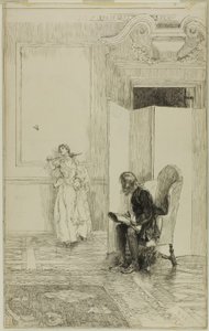 Korsade nu en spegels ansikte av Edwin Austin Abbey