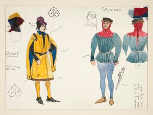 Olivier och Amiens, kostymskiss för Henry Irving av Edwin Austin Abbey