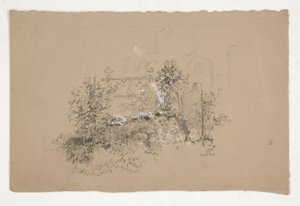 Bevuxen trädgård(?) kyrkogård(?) av Edwin Austin Abbey