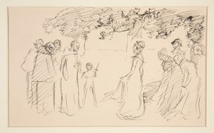 Människor i medeltida klänning, utanför - oidentifierad illustration av Edwin Austin Abbey