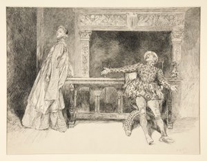 Petruchio Banters Katharina, från akt II, Scene i, Taming of the Shrew av Edwin Austin Abbey