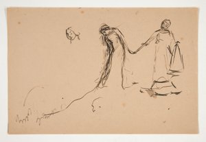 Preliminär skiss av Helena och Lafeu för akt IV, scen III, alla av Edwin Austin Abbey