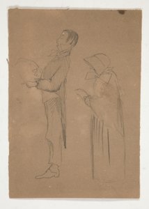 Profil Studier av man och gammal kvinna (recto); Tre skisser av huvuden och oidentifierad skiss (verso) av Edwin Austin Abbey