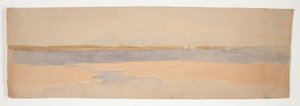 Flodlandskap med stad på Far Shore av Edwin Austin Abbey