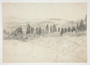 Romersk(?) landskap sett från balkong (recto); Havsbild (omvänd) av Edwin Austin Abbey