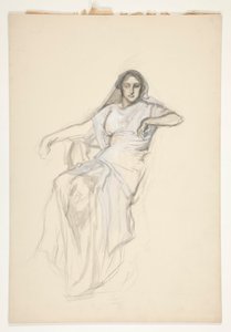 Sittande dam, skiss till en oidentifierad Shakespeare-pjäs av Edwin Austin Abbey