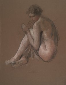 Sittande naken kvinnofigur. av Edwin Austin Abbey