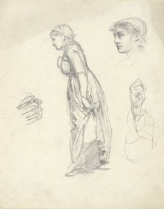 Studieblad: Kvinna, huvud och händer av Edwin Austin Abbey