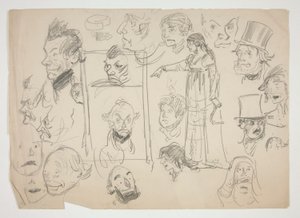 Ark med skisser av ansikten av Edwin Austin Abbey