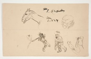 Ark med studier av cricketspelare av Edwin Austin Abbey