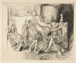 Sir Toby och hans följeslagare, illustration till akt II, scen iii, tolfte natten av Edwin Austin Abbey