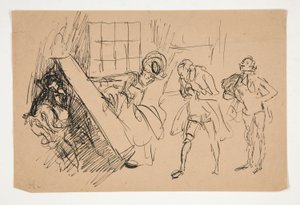 Skiss för School for Scandal, illustration för Scribner av Edwin Austin Abbey