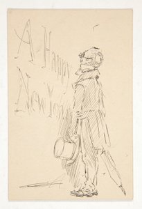 Skiss för ett gratulationskort: Ett gott nytt år; studie av en man som läser en skylt av Edwin Austin Abbey