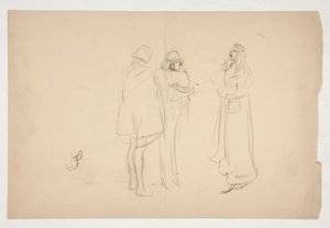 Skiss av tre män, från Merchant of Venice av Edwin Austin Abbey