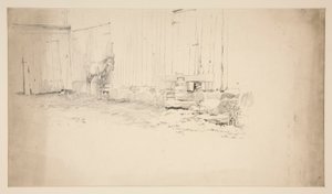 Skiss av en gård, med en häst av Edwin Austin Abbey