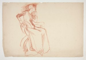 Skiss av en kvinnlig figur, sittande - oidentifierad illustration av Edwin Austin Abbey