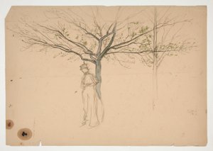 Skiss av en figur under ett träd av Edwin Austin Abbey