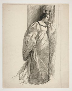 Skiss av en dam, illustration för av Edwin Austin Abbey