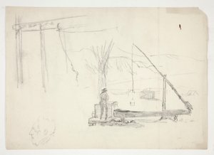 Skiss av en man vid en brunn av Edwin Austin Abbey