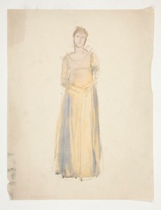 Skiss av en kvinna (klädd i gult) - kostymstudie för en pjäs? av Edwin Austin Abbey