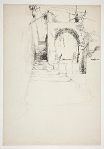 Skiss av en utomhustrappa (italiensk pergola, för bokillustration) av Edwin Austin Abbey
