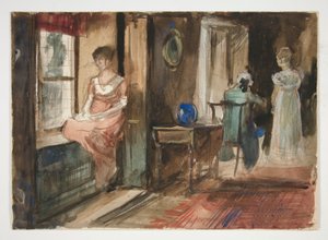 Skiss av figurer i en interiör av Edwin Austin Abbey