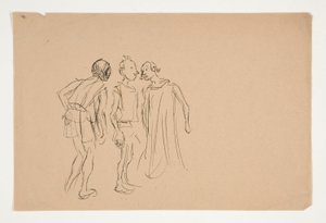 Skiss av tre män (studie för 1937.1072?), från Merchant of Venice av Edwin Austin Abbey