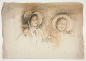 Skiss av två unga kvinnor i huvar (oidentifierade sittare) av Edwin Austin Abbey