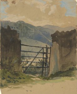 Stenmur och grind, skiss av Edwin Austin Abbey