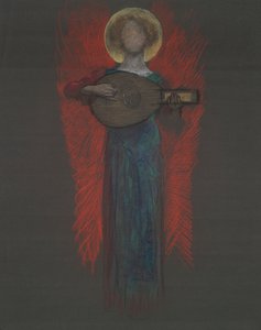 Studie, ängel med musikinstrument av Edwin Austin Abbey