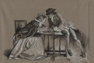 Studie. Lady och Gentleman i samtal över ett bord av Edwin Austin Abbey