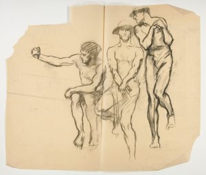 Studie för smedja av Vulcan; Tre gruvarbetare- stålarbetare av Edwin Austin Abbey