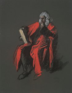 Studie för figuren av överdomare Thomas McKean, i av Edwin Austin Abbey