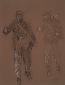 Studie för figurerna av två inbördeskrigssoldater, i av Edwin Austin Abbey