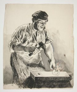 Studie av en smed som hamrar järn - oidentifierad illustration av Edwin Austin Abbey