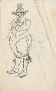 Studie av en man i XVIIth c. Holländsk kostym - oidentifierad. Studier på baksidan av Edwin Austin Abbey