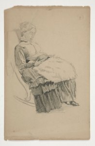 Studie av en äldre kvinna i gungstol, läsning av Edwin Austin Abbey