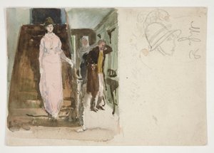 Studie av en interiör: par som förbereder sig för att lämna för kvällen av Edwin Austin Abbey