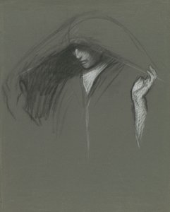 Studie av draperat huvud av av Edwin Austin Abbey