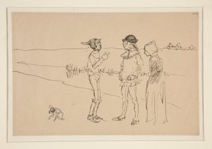 Studie av två män, kvinna och en hund, från Love av Edwin Austin Abbey