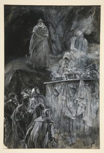 Banketten, illustration till akt III, scen iii, Stormen av Edwin Austin Abbey