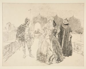 Clownen och Malvolio, illustration för akt I, Scene v, Twelfth Night av Edwin Austin Abbey