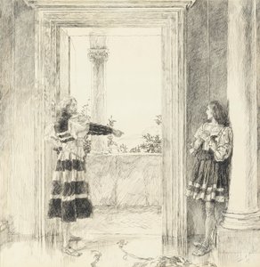 The Duke Expels Valentine, från akt III, Scene i, Two Gentlemen of Verona av Edwin Austin Abbey