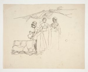 Tre kvinnor vid en brunn - oidentifierad illustration av Edwin Austin Abbey