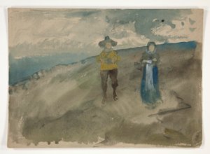 Två figurer i ett landskap (recto); Studie av människan av Edwin Austin Abbey