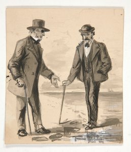 Två män som samtalar på stranden - oidentifierad illustration av Edwin Austin Abbey