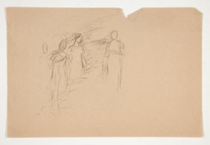 Oidentifierad illustration - Studie av tre kvinnliga figurer av Edwin Austin Abbey