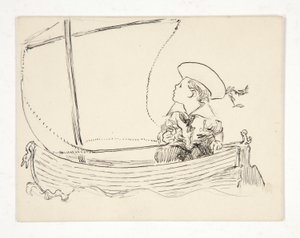 Oidentifierad illustration [Pojke i en liten båt] av Edwin Austin Abbey