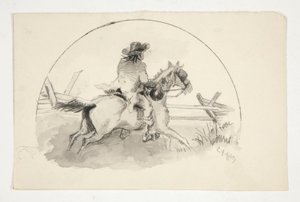 Oidentifierad illustration [Man till häst] av Edwin Austin Abbey